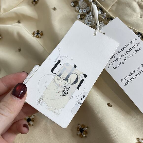 Tibi Women's Cream Beaded Sequins Silk Tunic Blouse Size‎ 6 Regal Maximalist - Picture 7 of 15